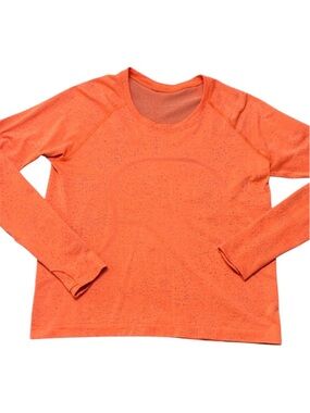 Lululemon Swiftly Tech LS 2.0 Coral Orange Seamless Top Sz 8